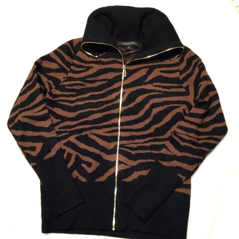 Marc New York Sweater Womens Small Zebra Print Full Zip Animal Safari Mob Wife